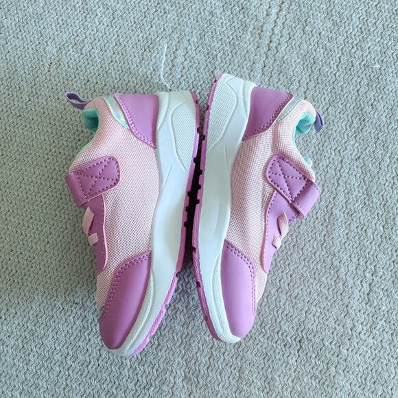 Stride Rite x Munchkin Pink + Irridescent Velcro Strap Bean Sneaker Tennis Shoes - Picture 3 of 8